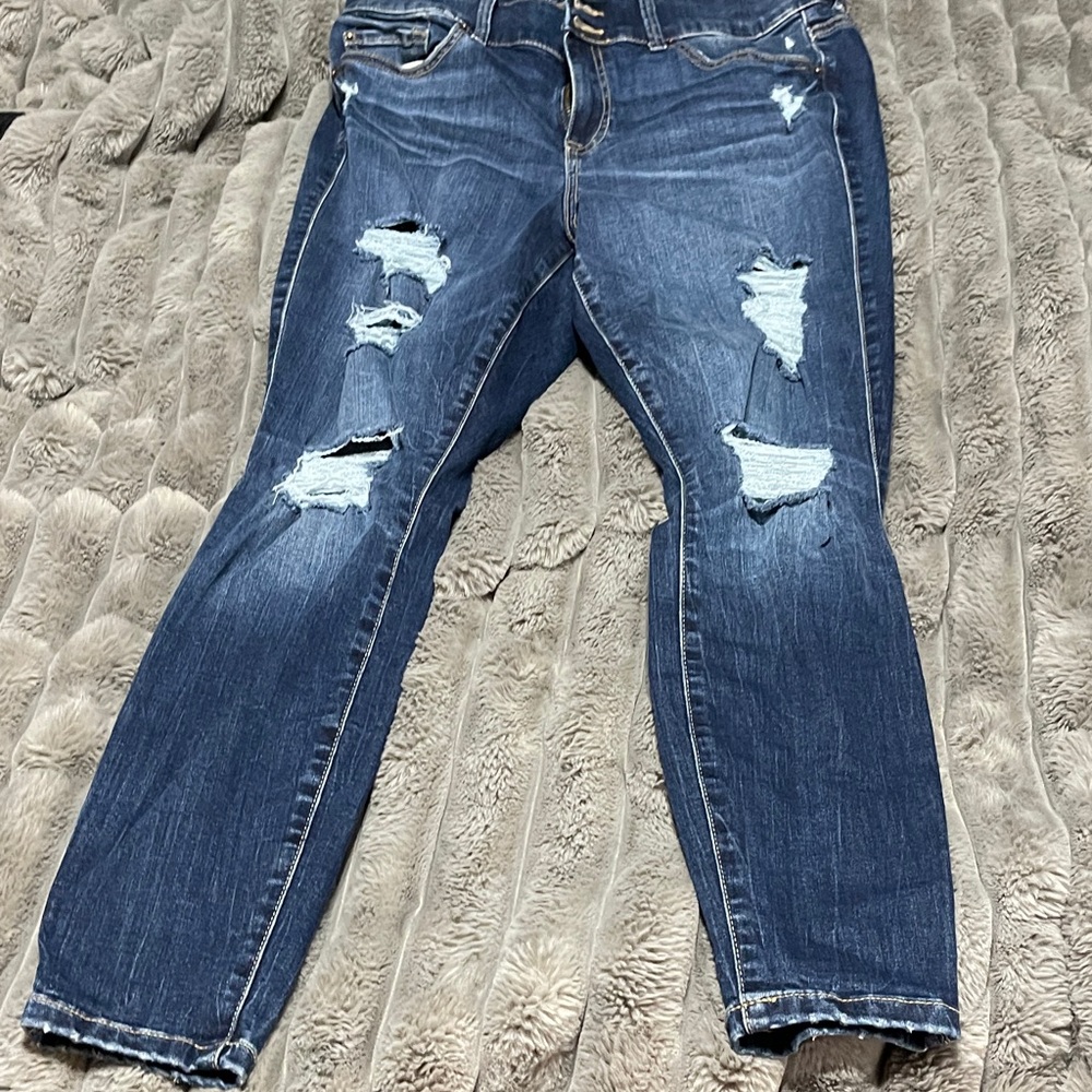 Torrid Dark Blue Distressed Skinny Jeans